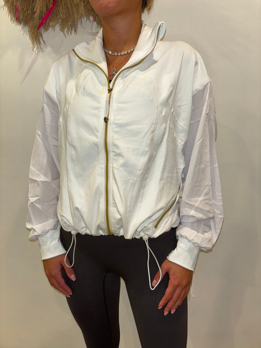 Windbreaker jacket white with gold zip 🤍