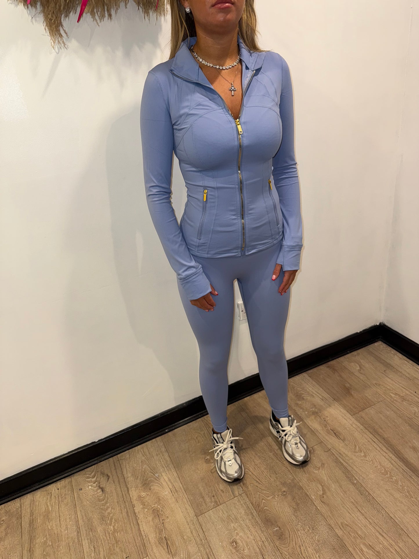 Sky blue with gold zip & matching leggings 🩵