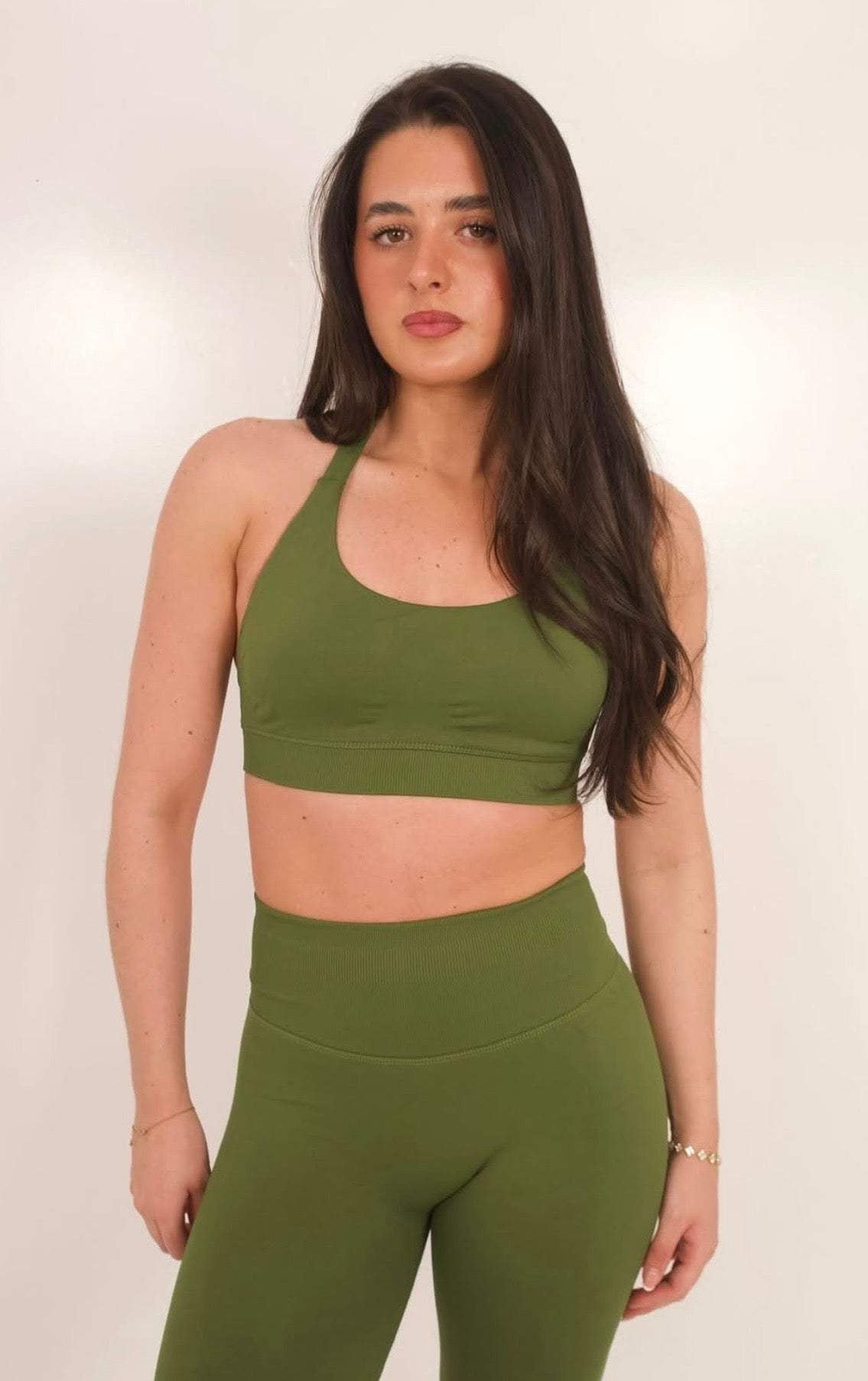 Olive green halter neck define set