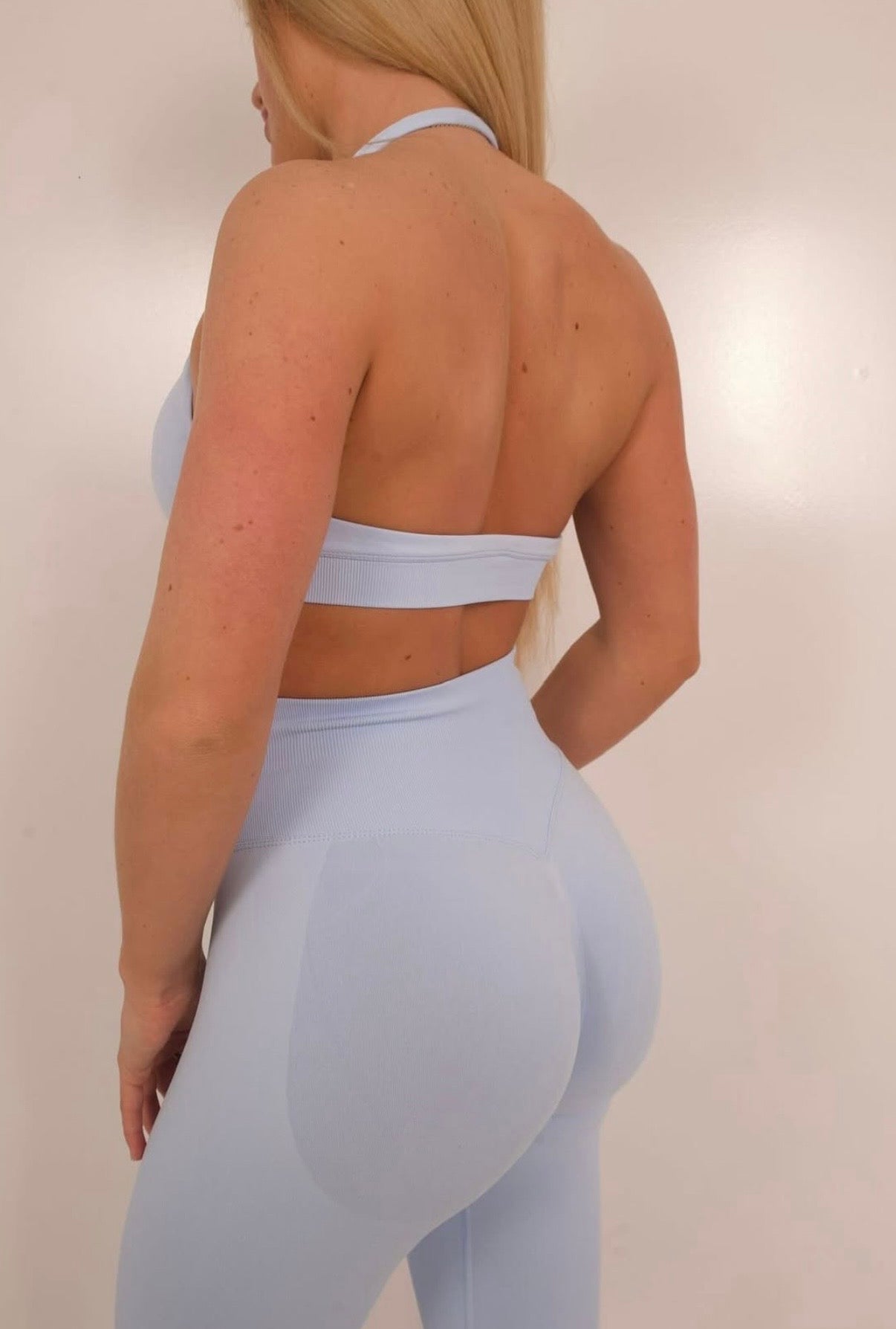 Sky blue halter neck define set