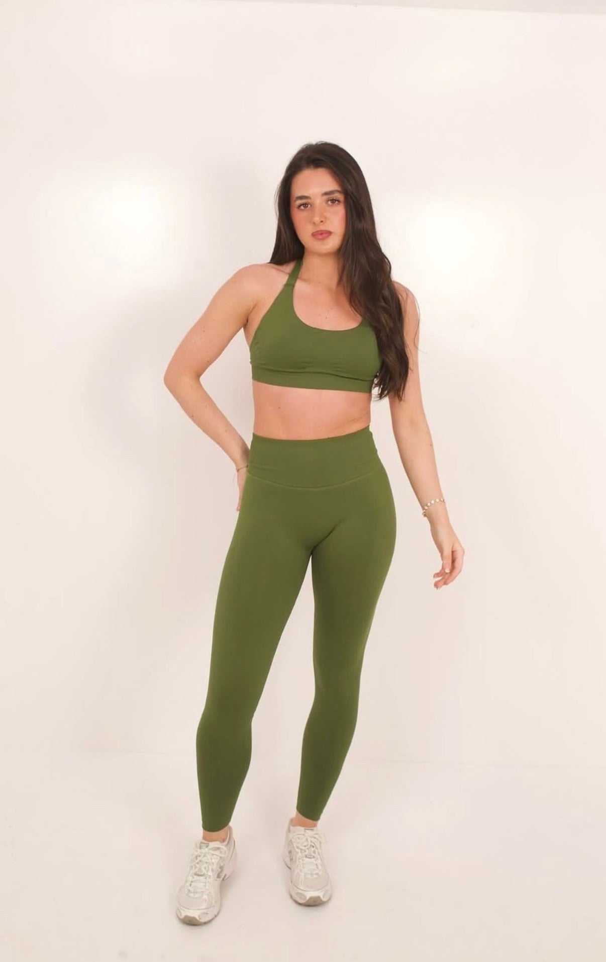 Olive green halter neck define set