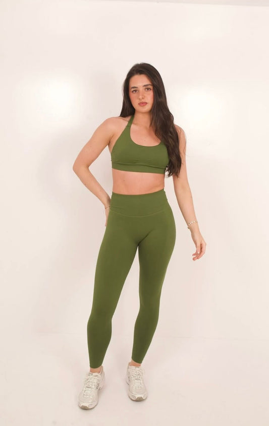 Olive green halter neck define set