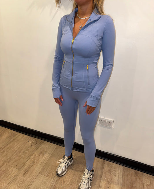 Sky blue with gold zip & matching leggings 🩵
