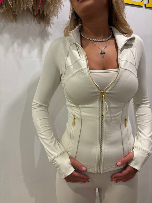 White zip with gold zip & stitching✨