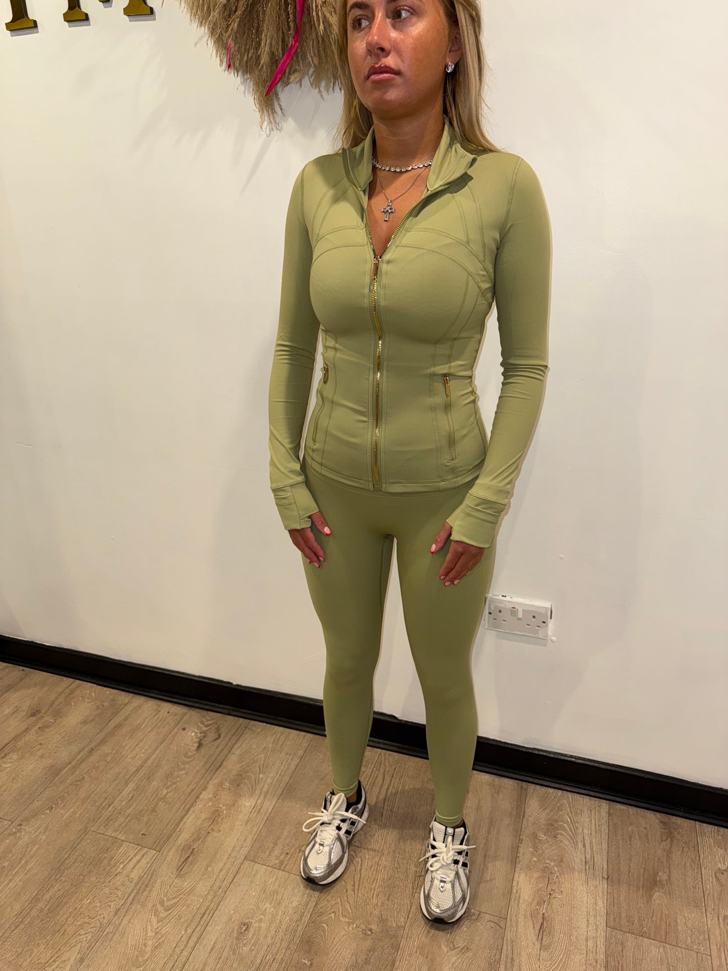 Khaki with gold zip & matching leggings ✨