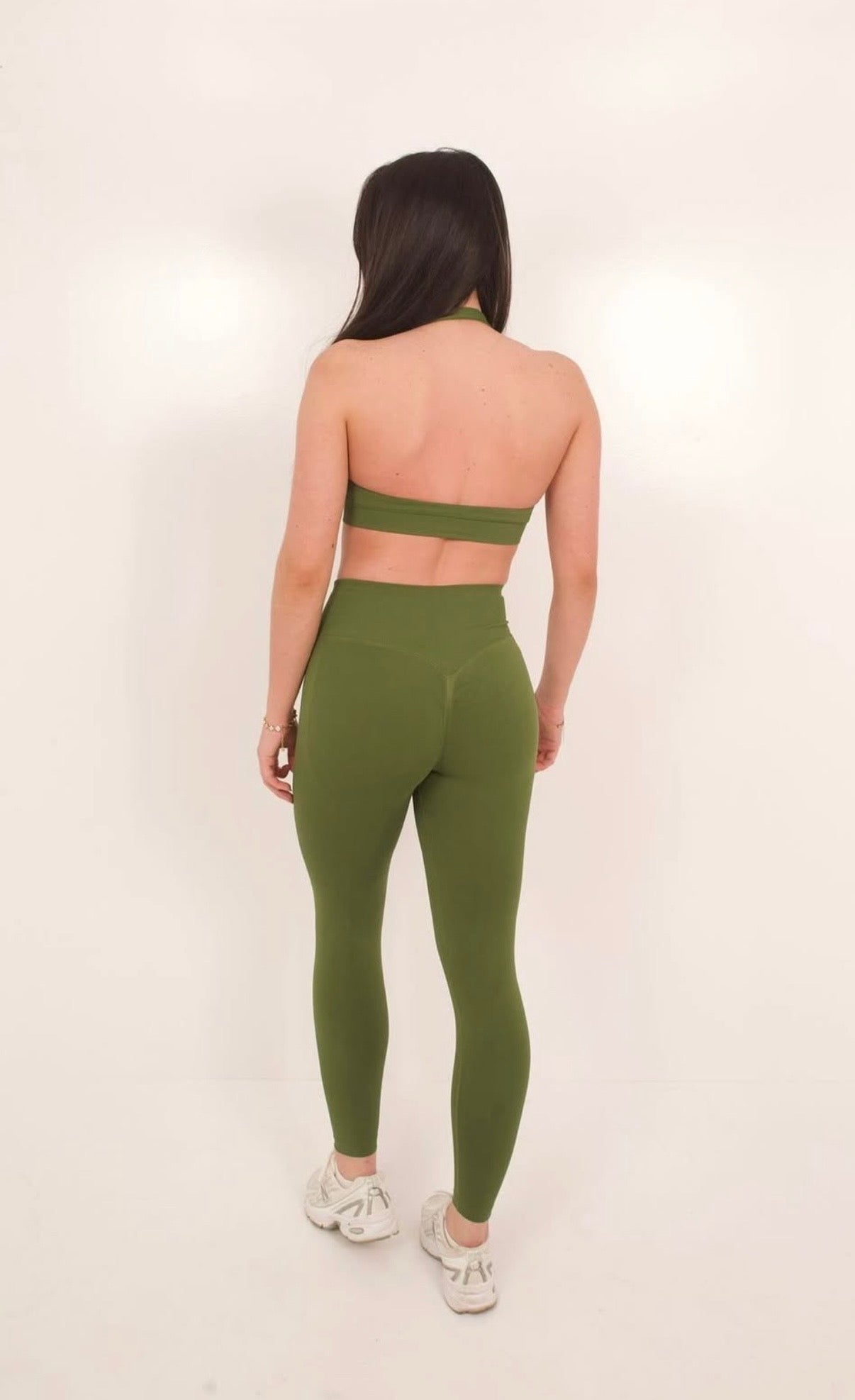 Olive green halter neck define set
